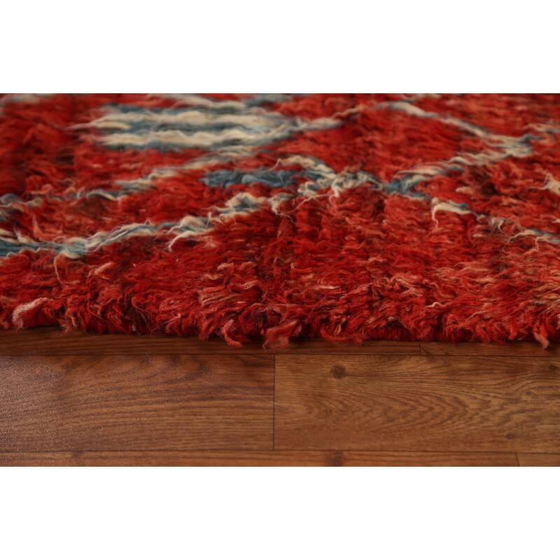 Hand Knotted Oriental 100% Wool Carpet Modern Tribal Red Moroccan Area Rug - 9' 9'' X 6' 5''