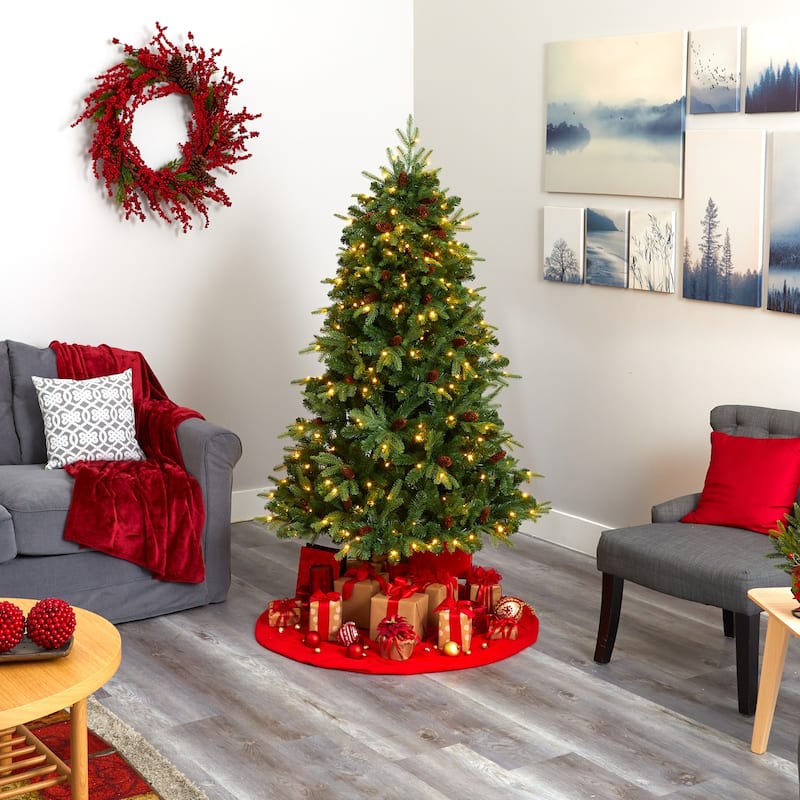 6Ft Pre-Lit Christmas Tree - Wellington Spruce Look with 300 Clear Lights & Pine Cones - Festive Holiday Decor - Green - 72