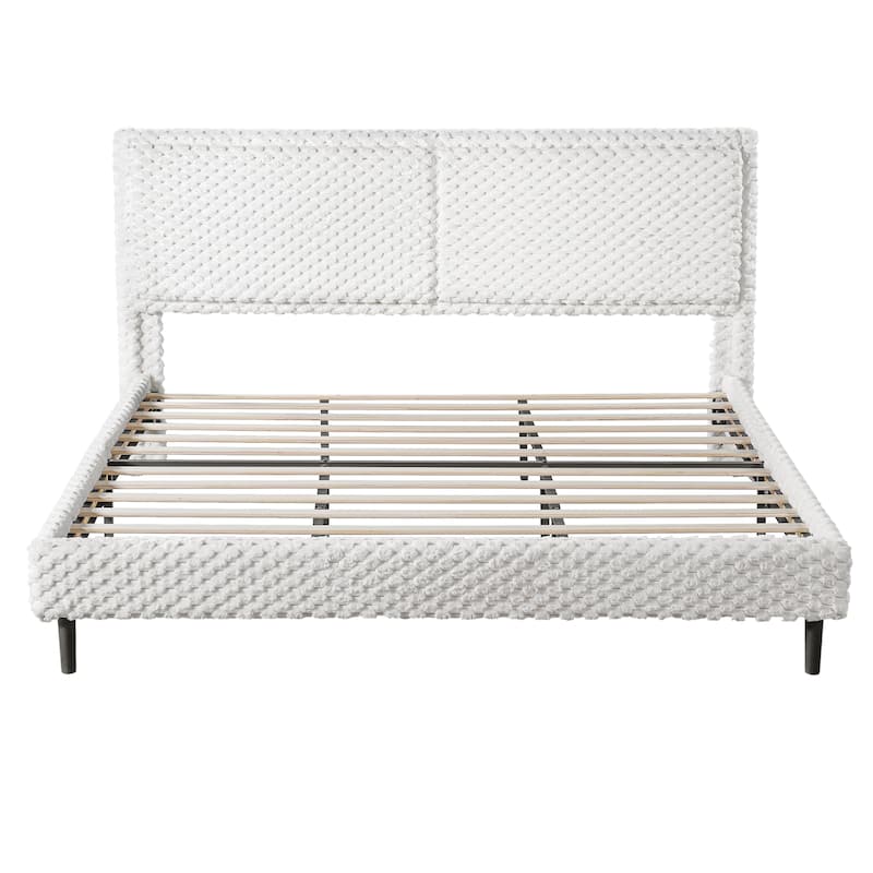 Upholstered King Bed with Plush Fabric and Padded Backrest Solid Wood Frame