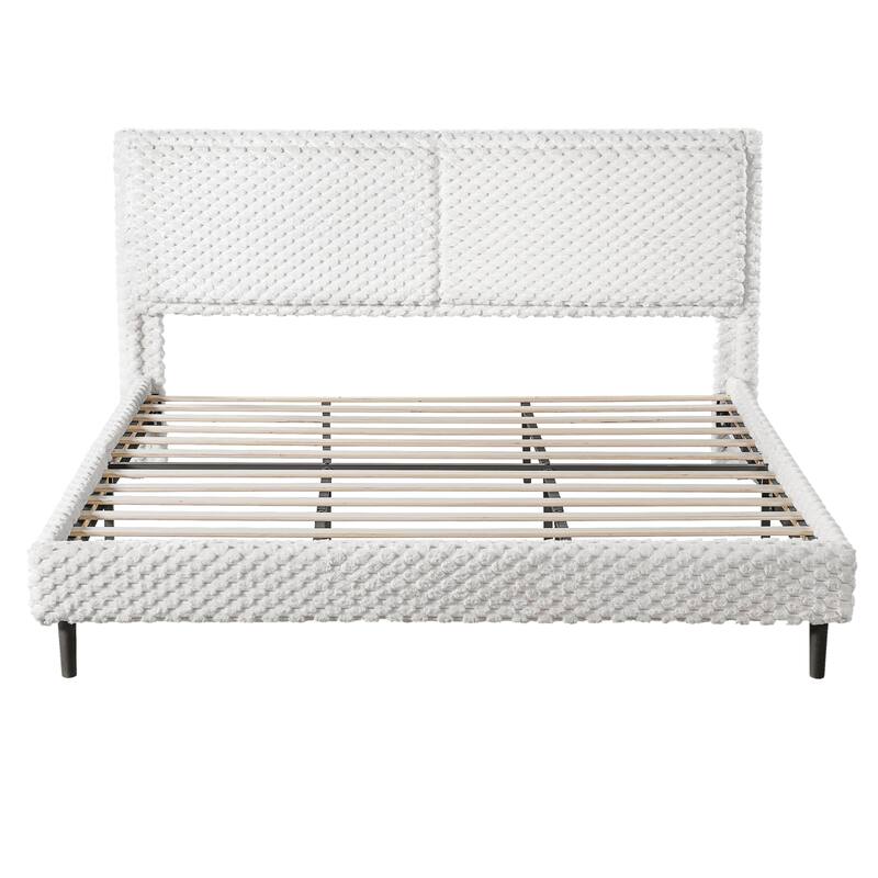 White Plush Soft King Bed with Comfortable Backrest and Stable Structure