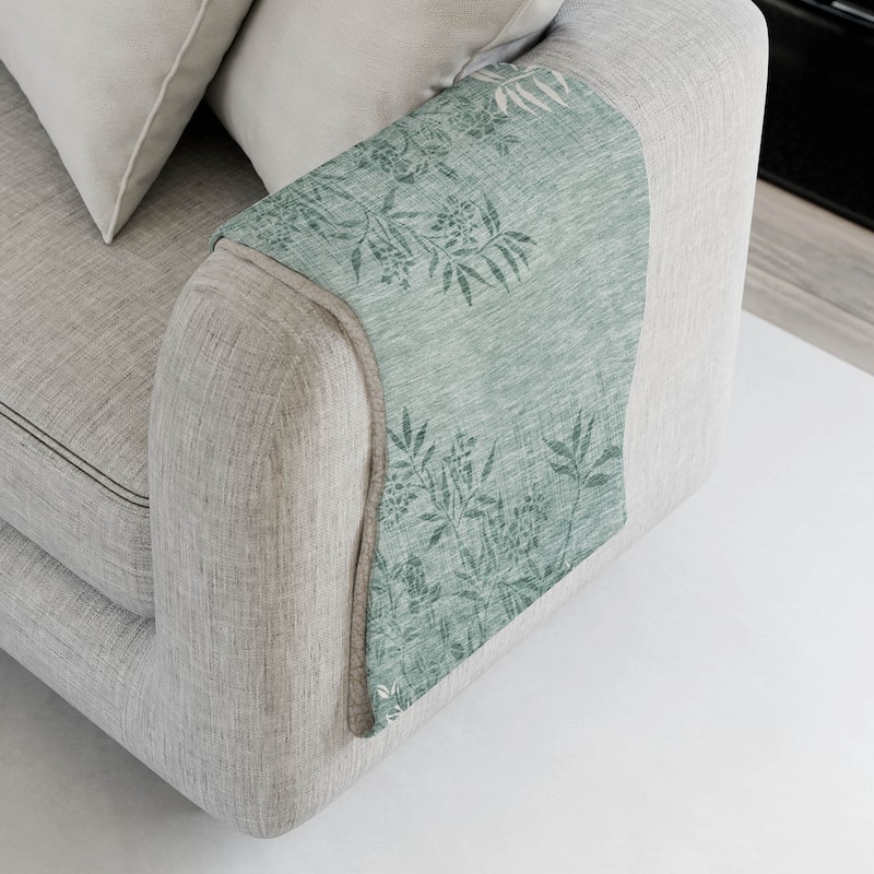 Premium Machine Washable Modern Floral Sherpa Throw Blanket - Sage - 4'2" x 5'10"