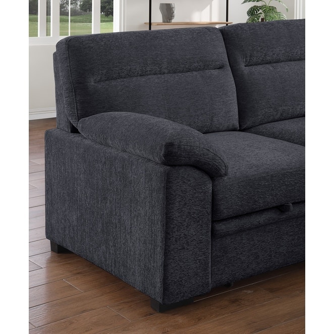Kipling II 94"W Chenille Fabric Sleeper Sectional Sofa with Right-Facing Chaise, Cupholders, USB Charging port