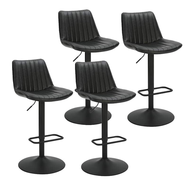 Contemporary Faux Leather & Metal Adjustable Air-Lift Stool, Set of 4