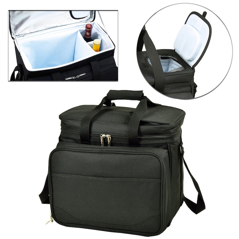 Picnic at Ascot Equipped Insulated Picnic Cooler Bag with Service for 4 - Black/Paris