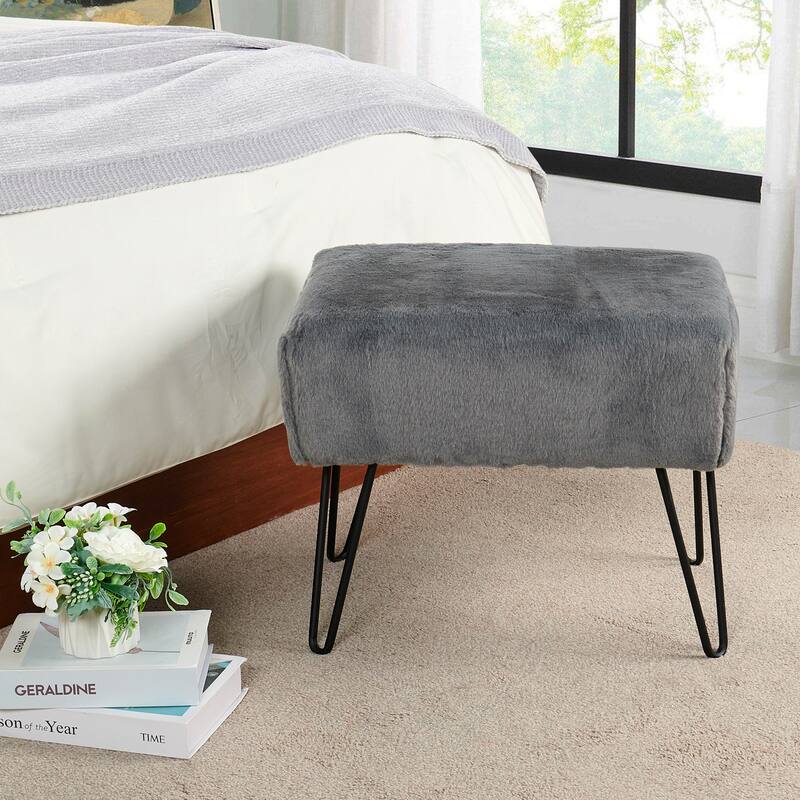 Serenta Solid Color Fauxfur Ottoman