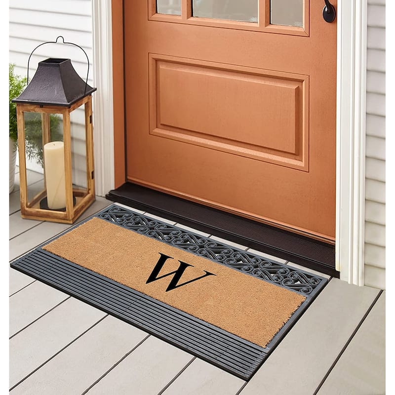 A1HC First Impression Rubber and Coir Rosewood 24" X 36", Heavy Duty Outdoor Monogrammed Doormat