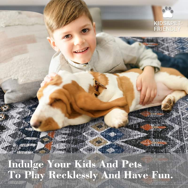 Garvee Boho Geo Low Pile Foldable Area Rug