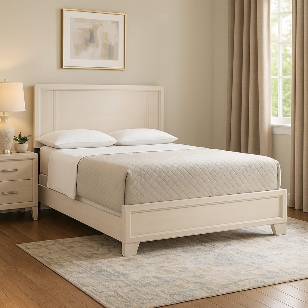Charie King Bed with Panel-Style Headboard, Tapered Legs, White Wood