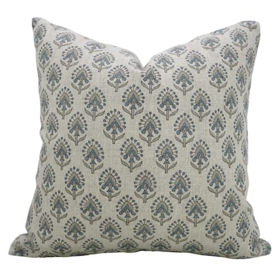 Fabdivine Handmade Accent Blue Heavy Linen Pillow Cover for Living Room or Couch Fall Decor Block Print Cushioncase, Garud