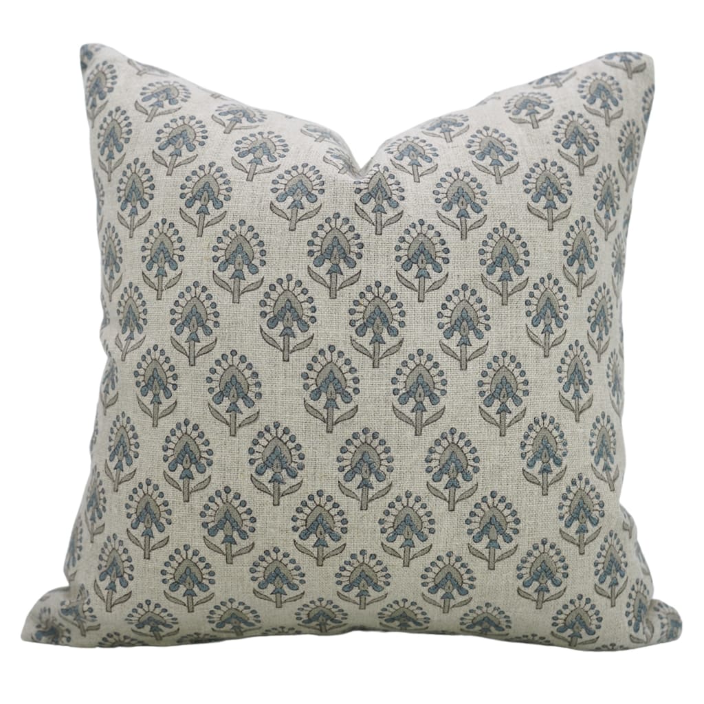 Fabdivine Handmade Accent Blue Heavy Linen Pillow Cover for Living Room or Couch Fall Decor Block Print Cushioncase, Garud