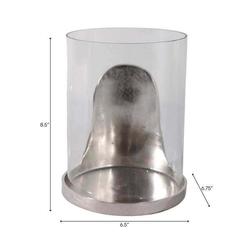 Metal Glass Lantern Hurricane Modern Design Home Office - Silver - 8.5"
