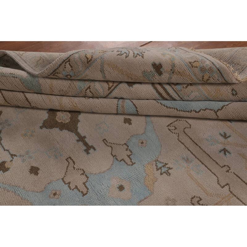 All-Over Beige Oushak Indian Area Rug Hand-Knotted Wool Carpet - 9'2" x 11'8"