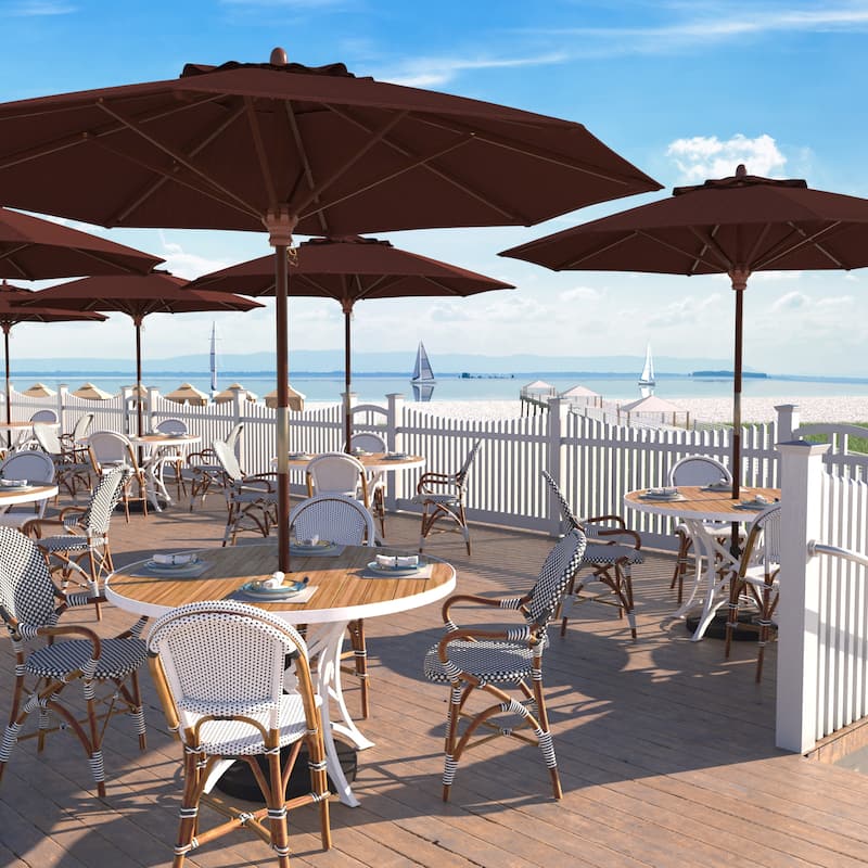 California Umbrella 9-ft. Round Marenti Wood-framed Olefin Patio Umbrella (No Base) - Terrace Adobe