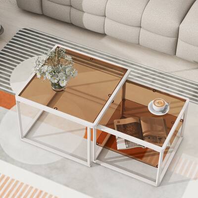 Modern Nested Tempered Glass Coffee Table Set
