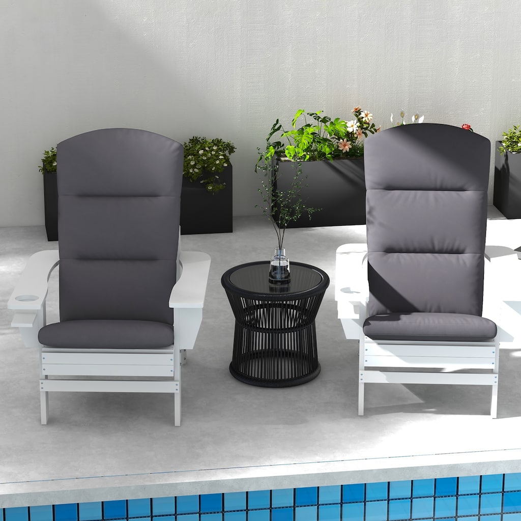 2 Piece Grey Polyester Adirondack Chair Cushions Set with Water-Repellent Cover and Ties - 58.75" L x 20.5" W
