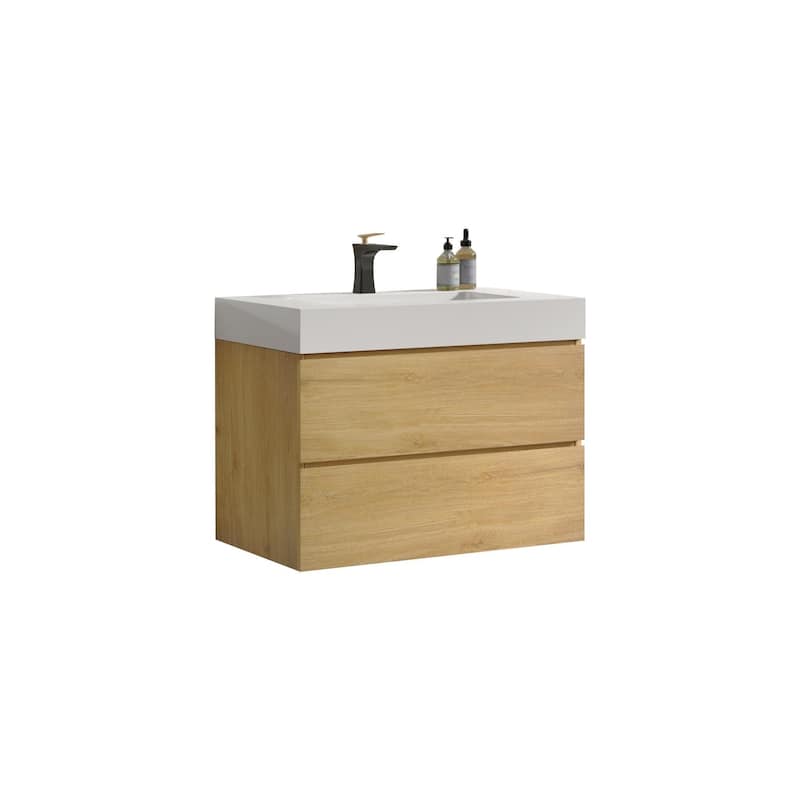 30"Bathroom Vanity with Sink,Storage Wall Mounted Floating Vanity,One-Piece Glossy White Sink Basin without Drain,Faucet