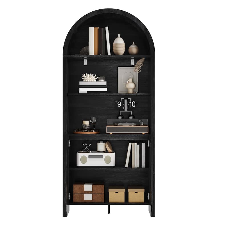 Accent Cabinet with Arched Top, Storage Cabinet with Slatted Doors, Buffet Sideboard with Adjustable Shelves