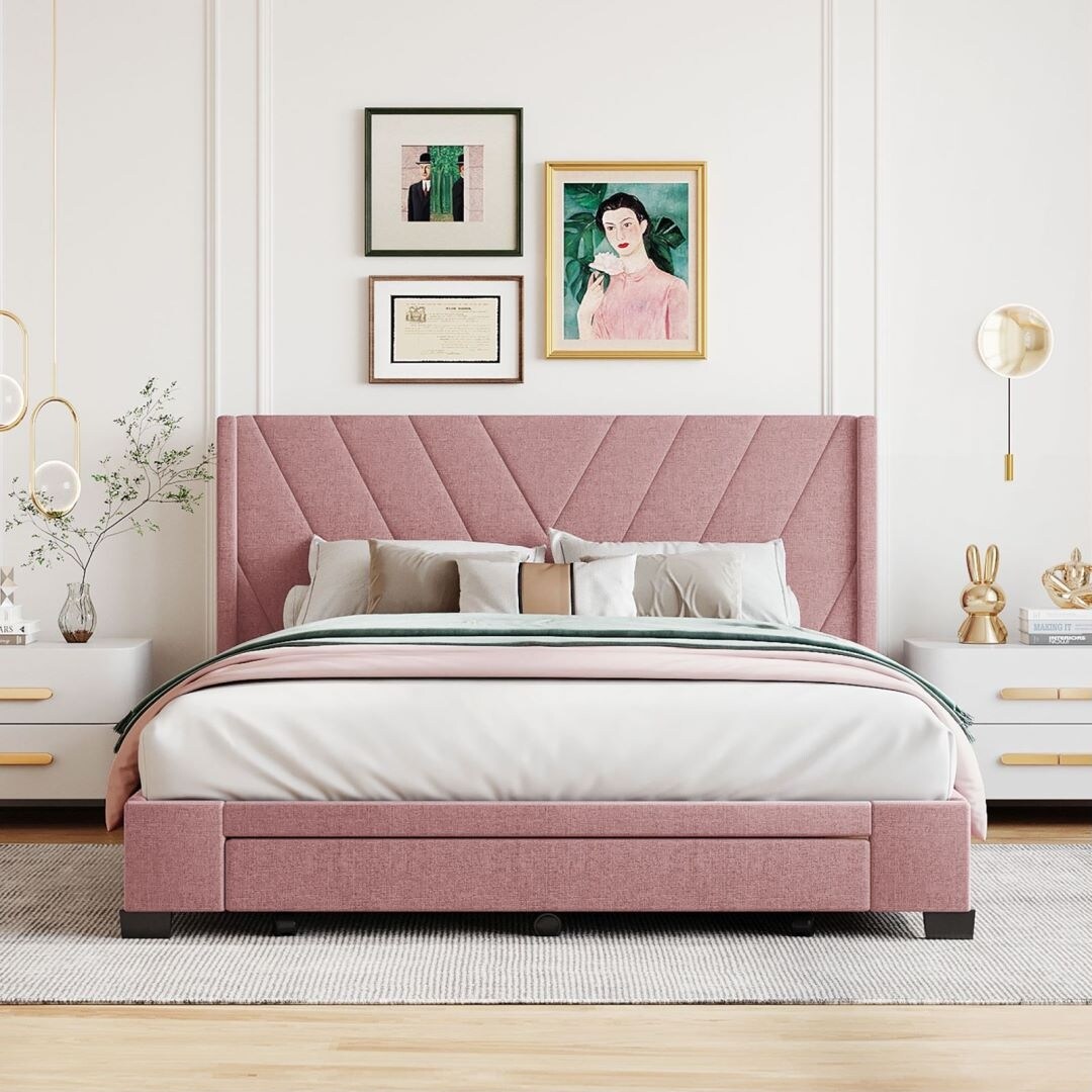 Pink platform bed queen sale