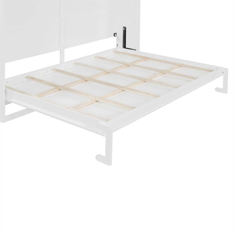 Queen Size Murphy Bed Wall Bed with LED Lights, Folding Murphy Bed Cabinet, Space Saving Design Murphy Chest Bed
