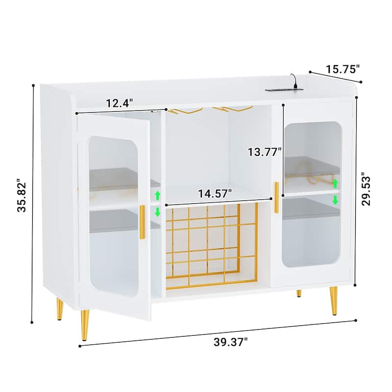 Liquor Cabinet Bar with Power Outlet and LED Light, Wine Buffet Sideboard with Wine and Glasses Rack