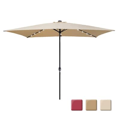 10' Outdoor Patio Rectangular Umbrella With Solar LED Lights