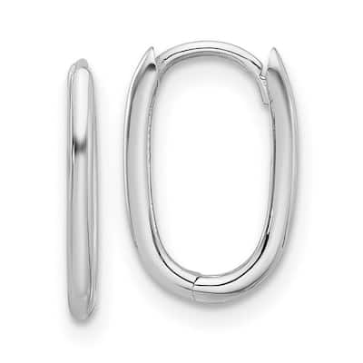 Curata 14k White Gold Polished Oval Hinged Hoop Earrings - 13.1x9.2mm