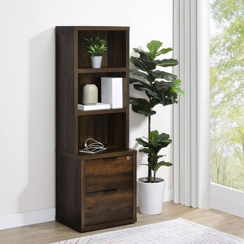 Geary 3-shelf Bookcase USB and Lockable Drawer - Dark Pine