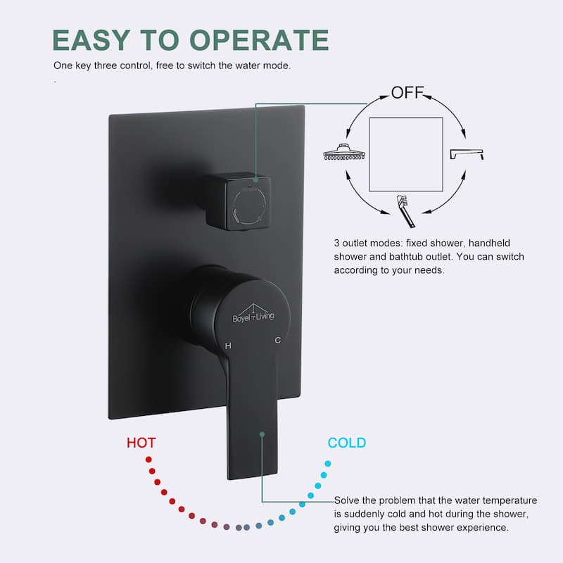 3-Function Wall Mount Shower Faucet with 12 in. Fixed shower head