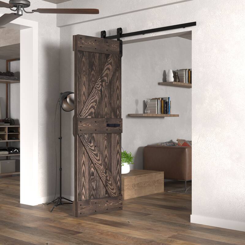 Coast Sequoia 30in./36in./48in. x 80in. Embossing Pine Wood Bi-Fold Barn Door With Sliding Hardware Kit - 36in.x80in. - Kona Coffee