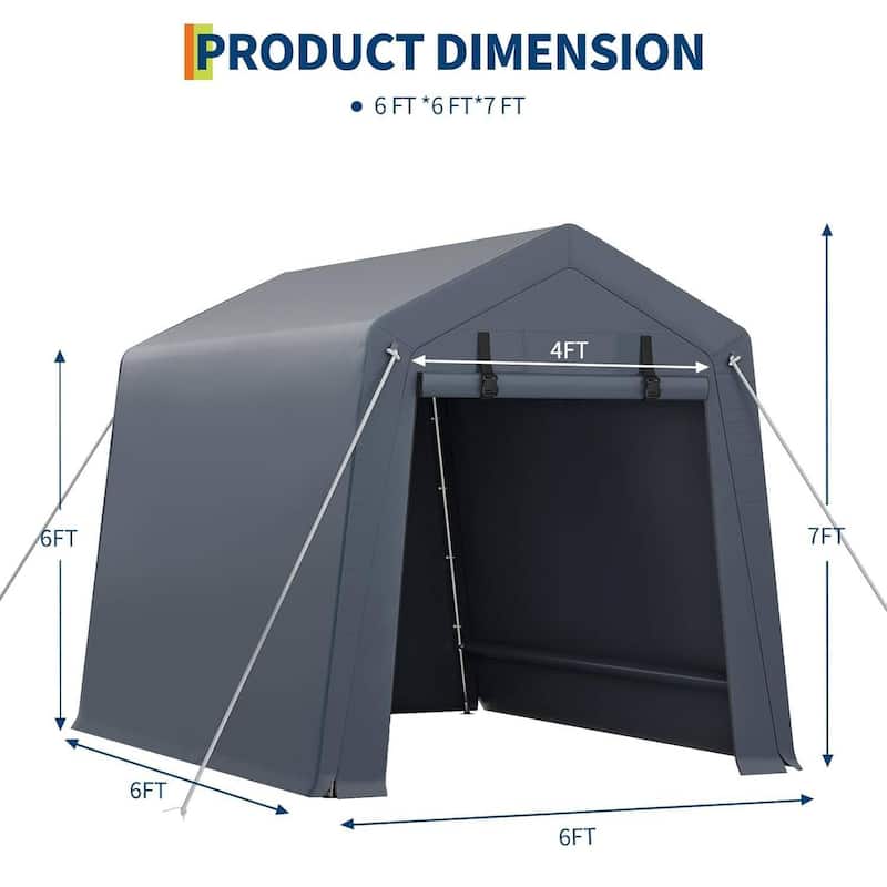 6x6 FT Portable Outdoor Storage Shed, UV-Resistant Carport for Motorcycle, Firewood, Tools - 6X6 Ft