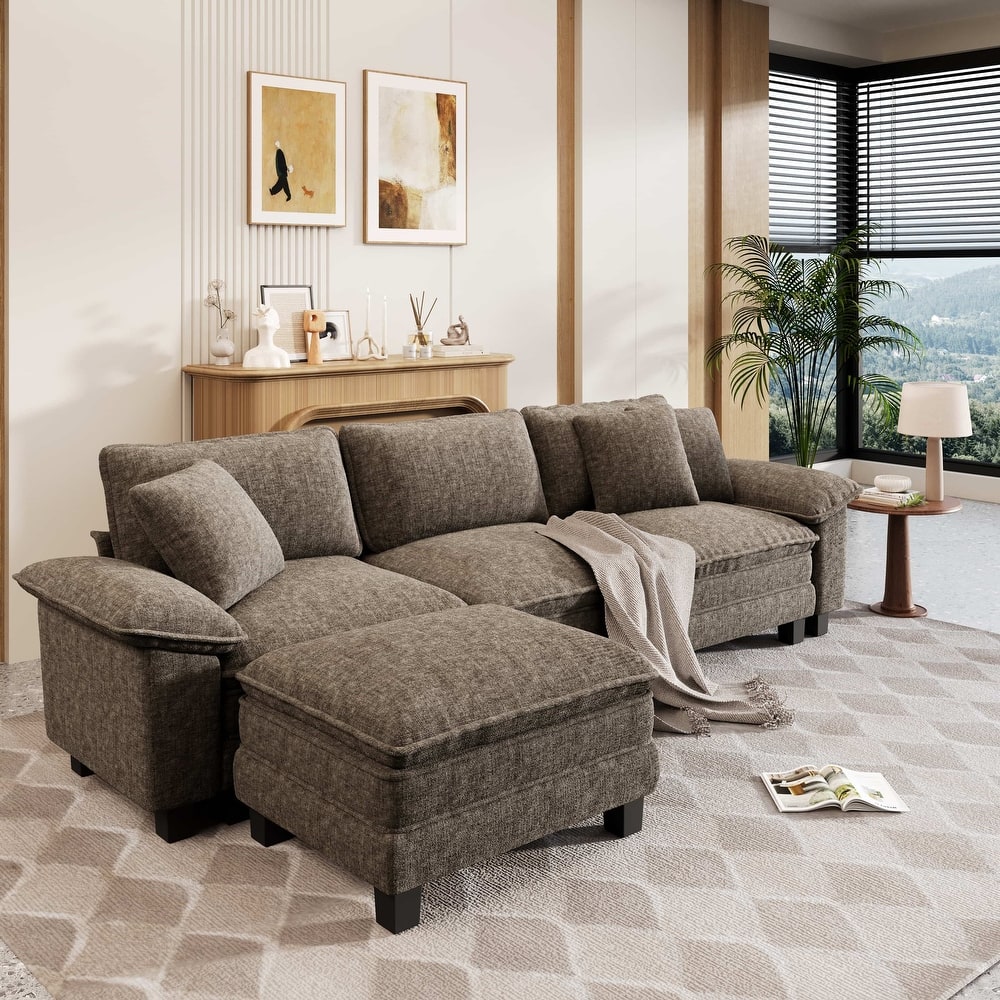 MAISON ARTS Modular Cloud Sectional Sofa, Comfy L- or U-Shaped Couch with Ottomans & Pillows, 4–6 Seat Living Room Sofa