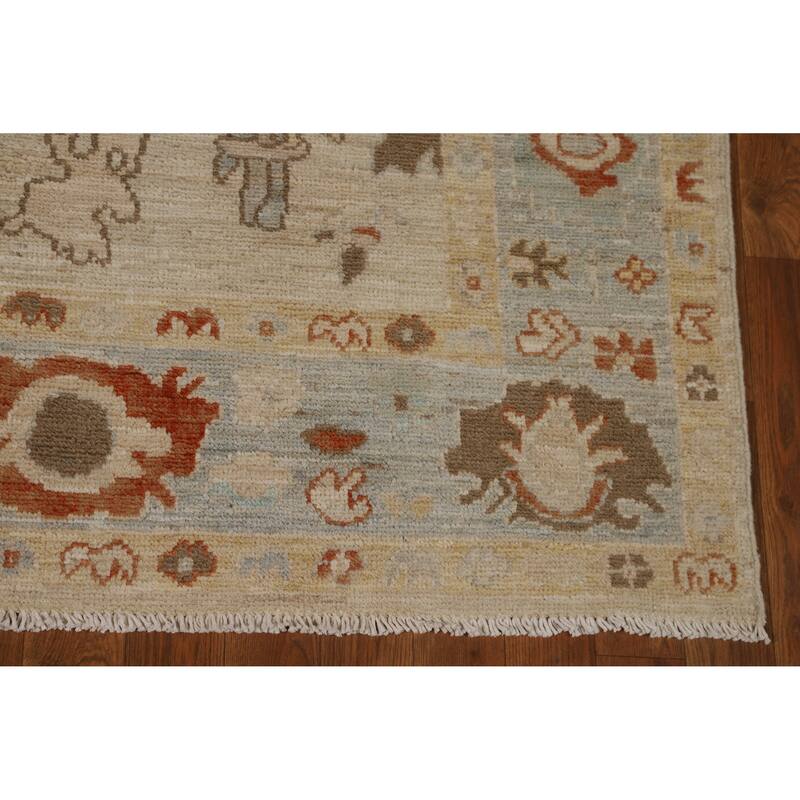Vegetable Dye Oushak Turkish Rug Handmade Beige Wool Carpet - 5'0"x 7'7"