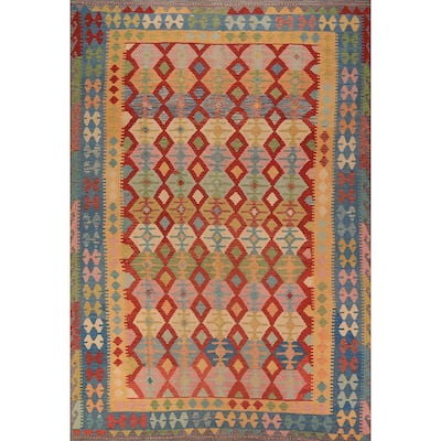 Geometric Kilim Oriental Area Rug Multi-Color Flatweave Wool Carpet - 8'4" x 11'10"