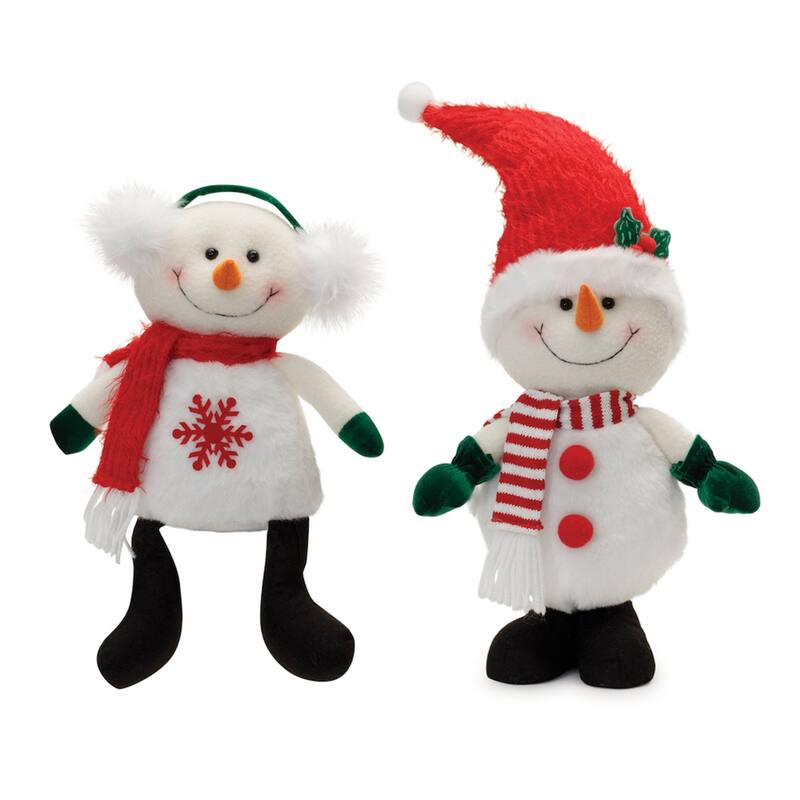 Plush Snowman Christmas Figurine - 18.75" - White and Red - Set of 2