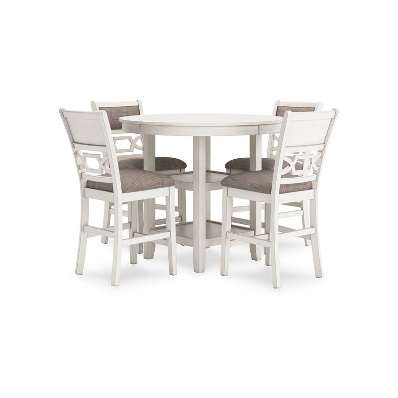 Berg 5pc Counter Height Dining Table Set, White Wood, Padded Chairs