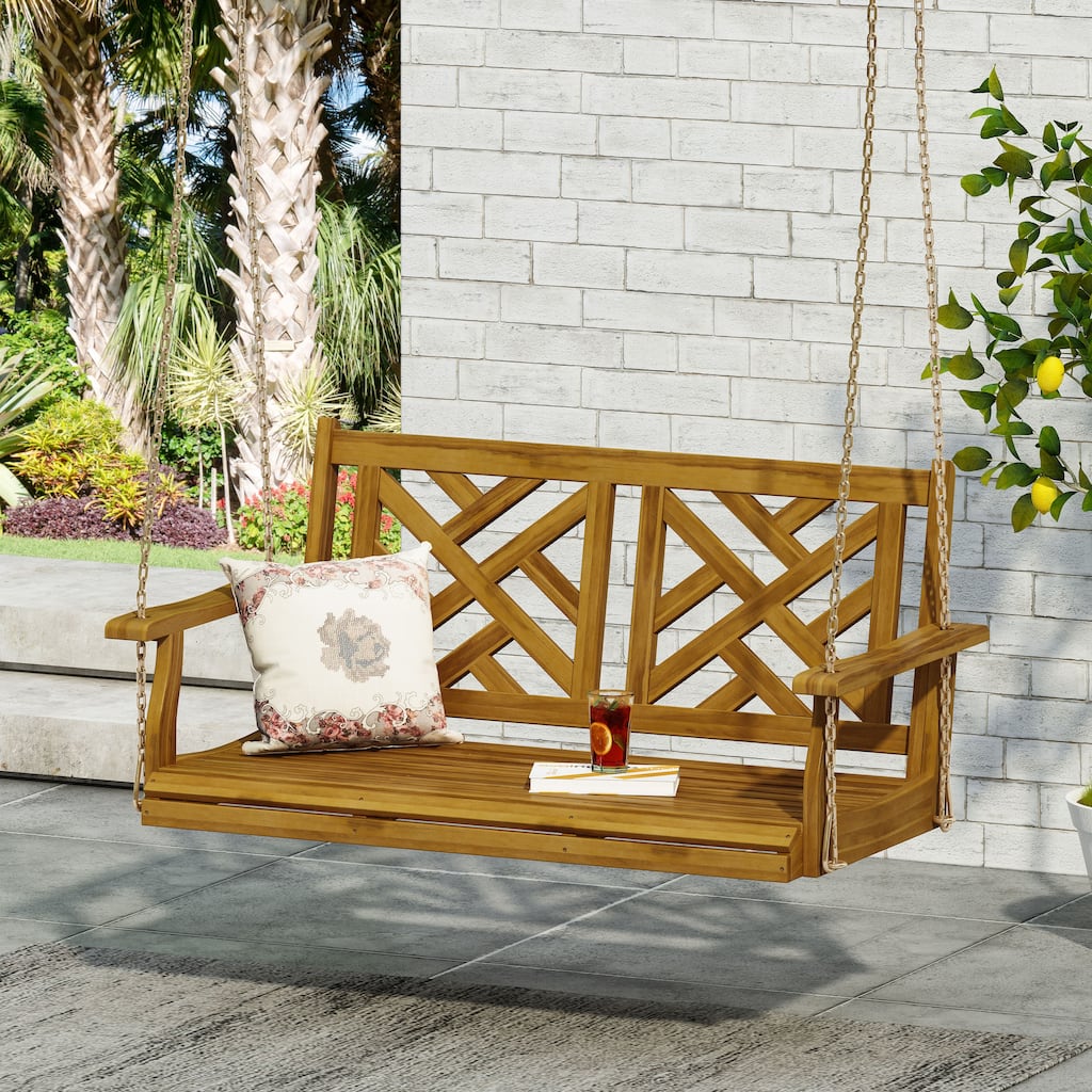 Alejandro Outdoor Acacia Wood Outdoor Hanging Porch Swing by Christopher Knight Home
