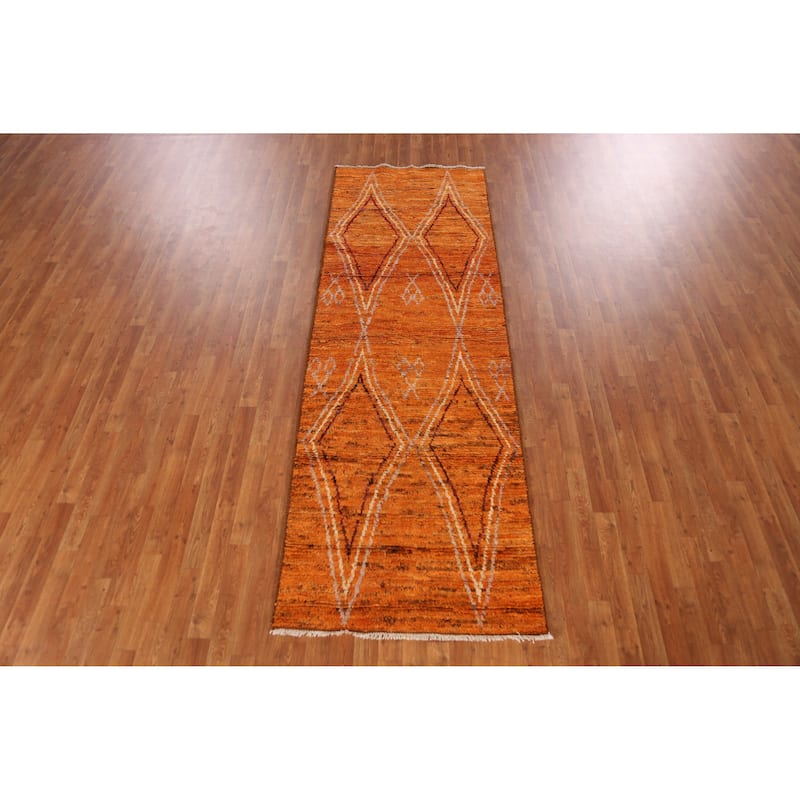 Orange Moroccan Runner Rug Handmade Tribal Wool Carpet - 3'3" x 9'8"