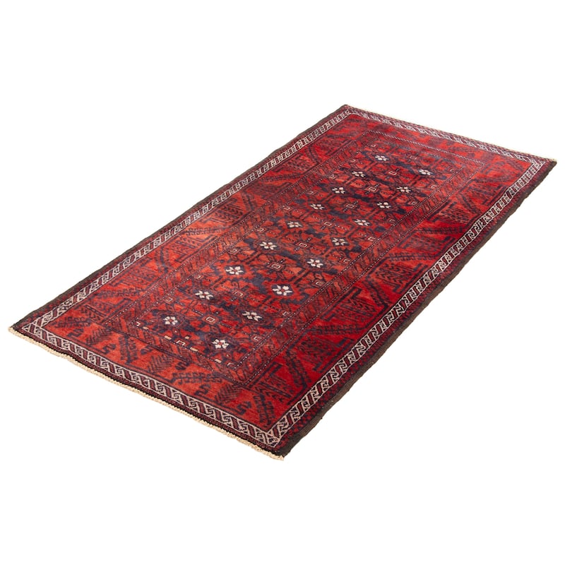 ECARPETGALLERY Hand-knotted Baluch Red Wool Rug - 3'10 x 7'7