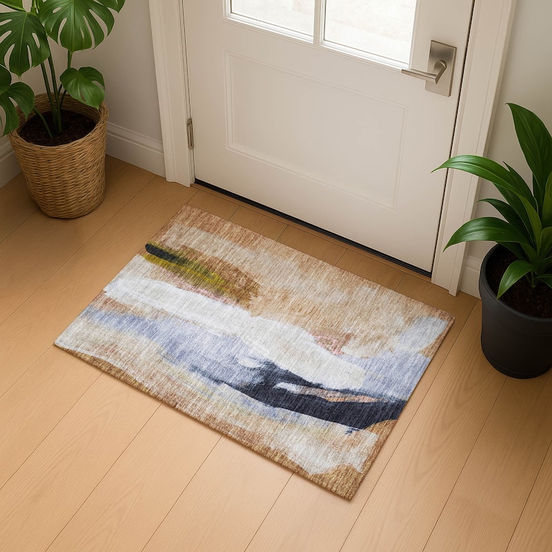 Premium Washable Super Soft Abstract Brushstrokes Mayfield Rug - Putty - 1'8" x 2'6"