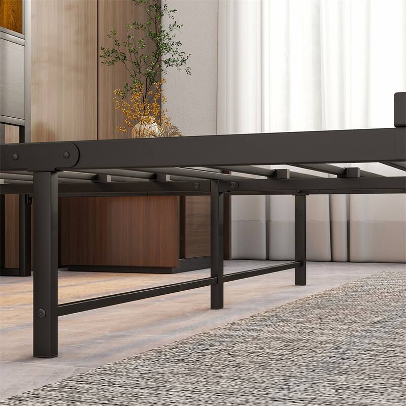 Full Size Bed Frame with Storage,Metal Platform Bed w/Charging Station