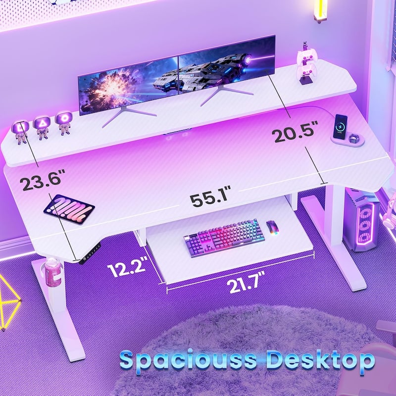 55" Standing Gaming Desk Long Computer Desk Power Strip Keyboard Tray