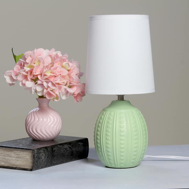Ceramic Oval Table Lamp with Fabric Shade for Bedroom, Living Room - 6 x 6 x 13 in. (L x W x H)