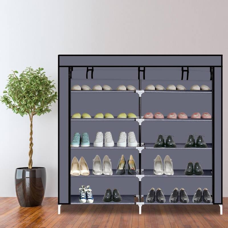 Fabric Cover 6-tier Portable Shoe Rack Closet - Grey