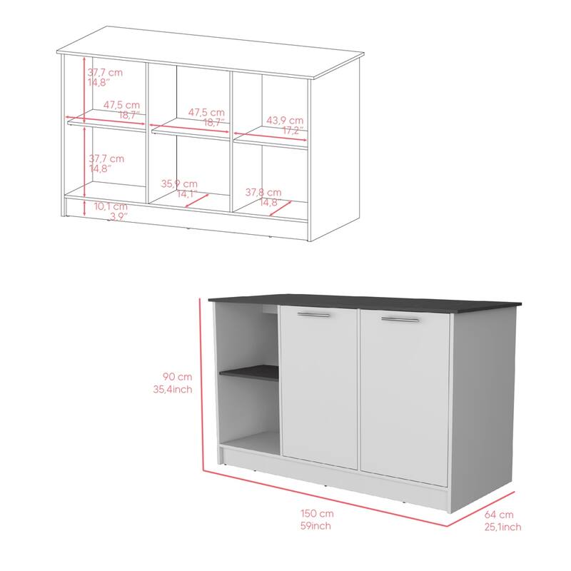 Kitchen Island for Dining Room,Two open storage shelves, Kitchen