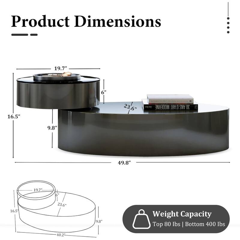 Classic and Luxurious 50 inch 2 Tiers Rotatable Oval Coffee Table Center Table