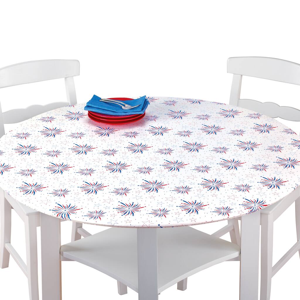 Patriotic Fitted Round Vinyl Dining Table Cover - 9.880 x 6.250 x 3.000
