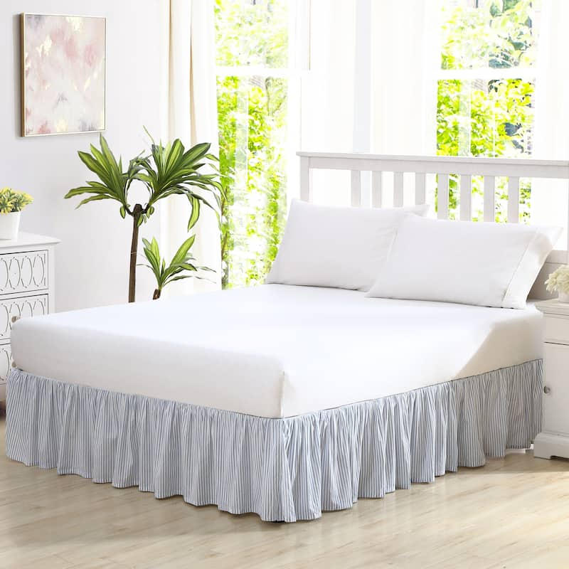 Laura Ashley LA Classics Ticking Stripe Blue Cotton Ruffled Bedskirt