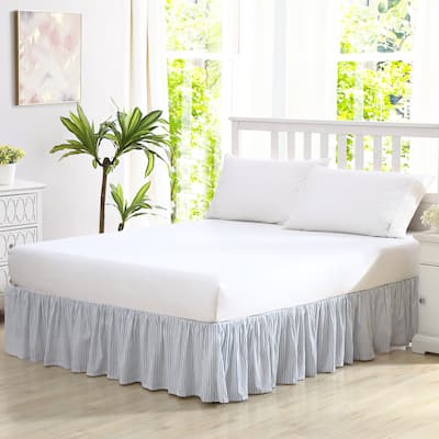 Laura Ashley LA Classics Ticking Stripe Blue Cotton Ruffled Bedskirt