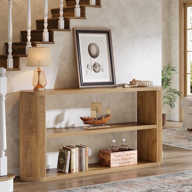 63" Console Table with 3-Tier Open Shelves, Narrow Wooden Behind The Couch for Entryway