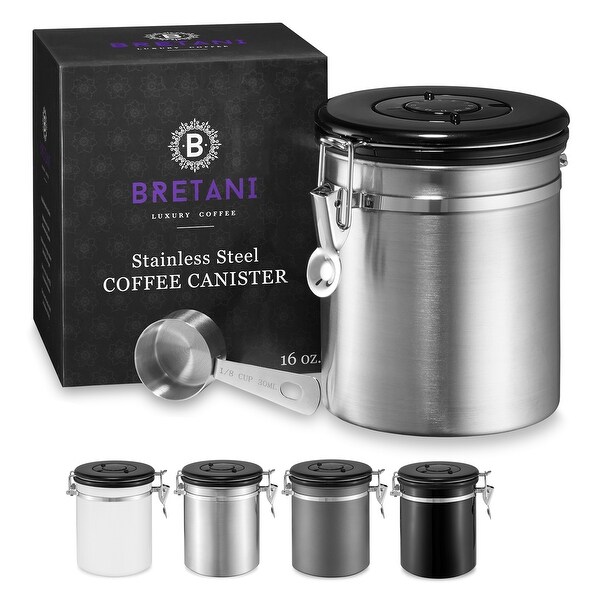 Steel Coffee Canister & Scoop Set (16oz.) by Bretani